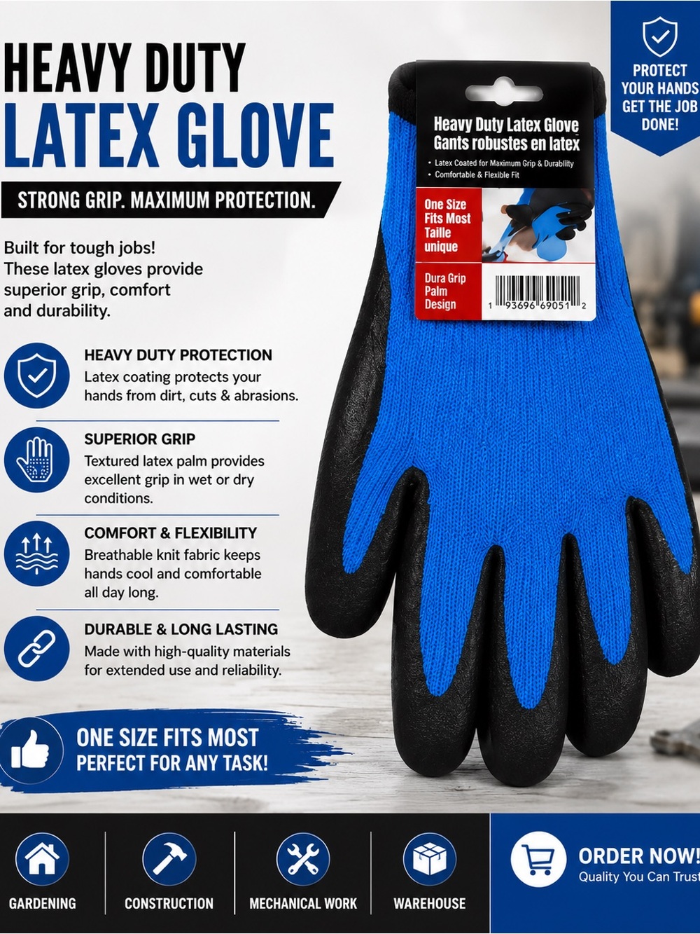 Heavy Duty Latex Glove - Blue by